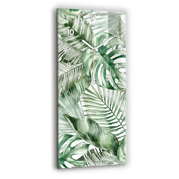 Horloge murale en verre rectangulaire Feuilles de plantes peintes