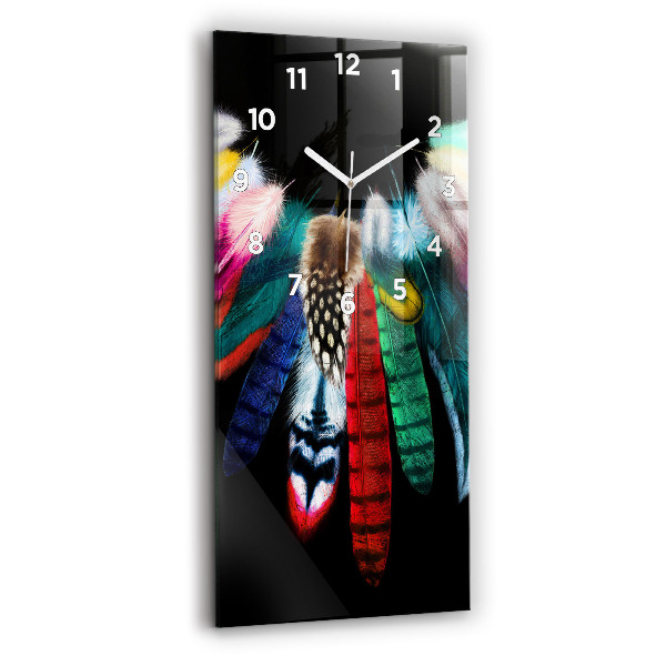 Horloge verticale en verre Plumes colorées d'un oiseau