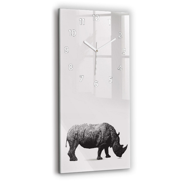 Horloge murale en verre rectangulaire Rhinocéros - dessin au trait