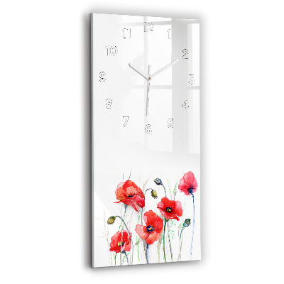 Horloge murale en verre rectangulaire Coquelicots rouges peints