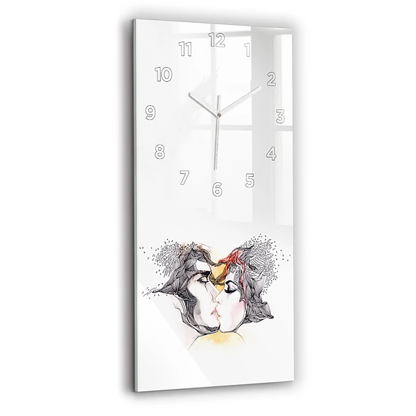 Horloge verticale en verre Dessin d'un baiser d'amour