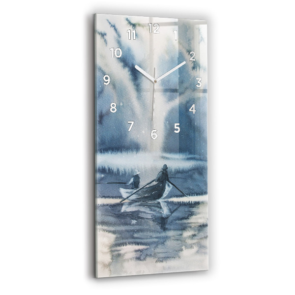 Horloge murale en verre rectangulaire Pêcheur sur un lac
