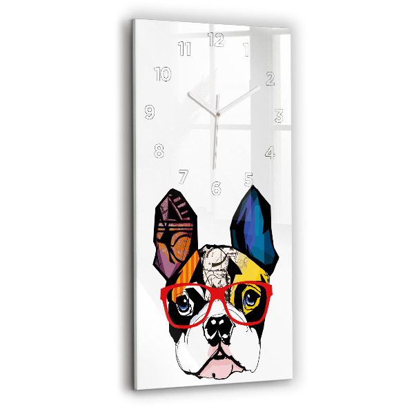 Horloge murale en verre rectangulaire Bouledogue français à lunettes