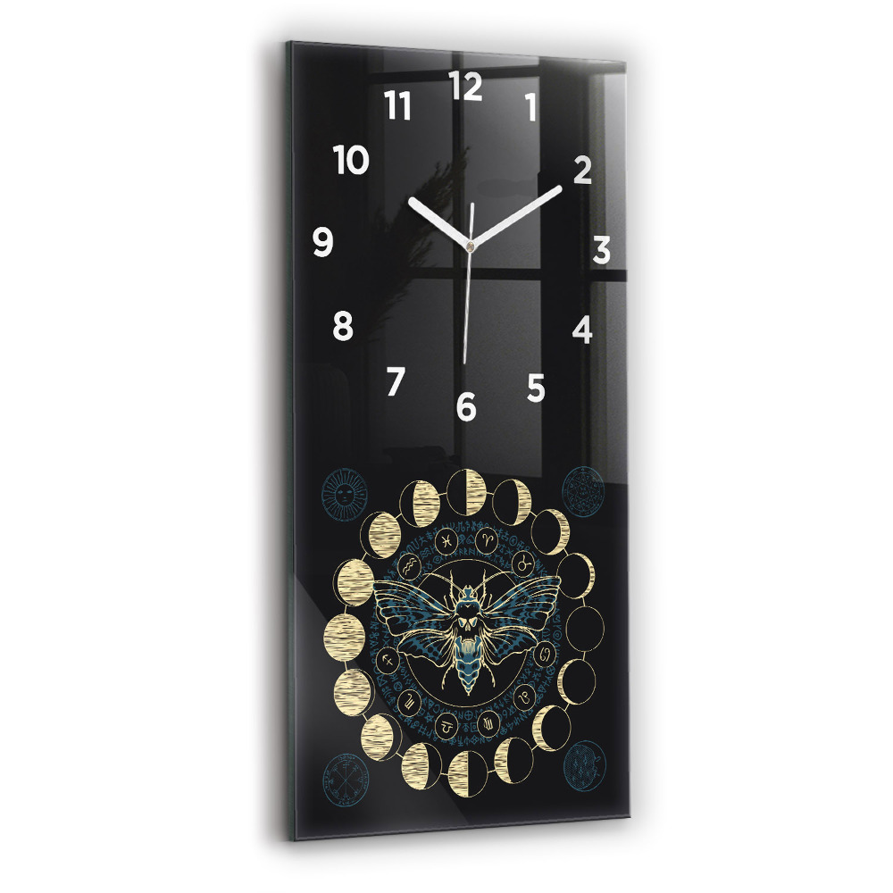 Horloge murale verticale Phases de la lune et insecte