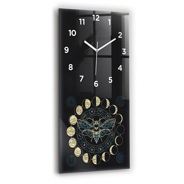 Horloge murale verticale Phases de la lune et insecte