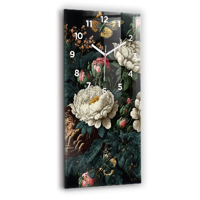 Horloge murale en verre rectangulaire Fleur et papillons dorés