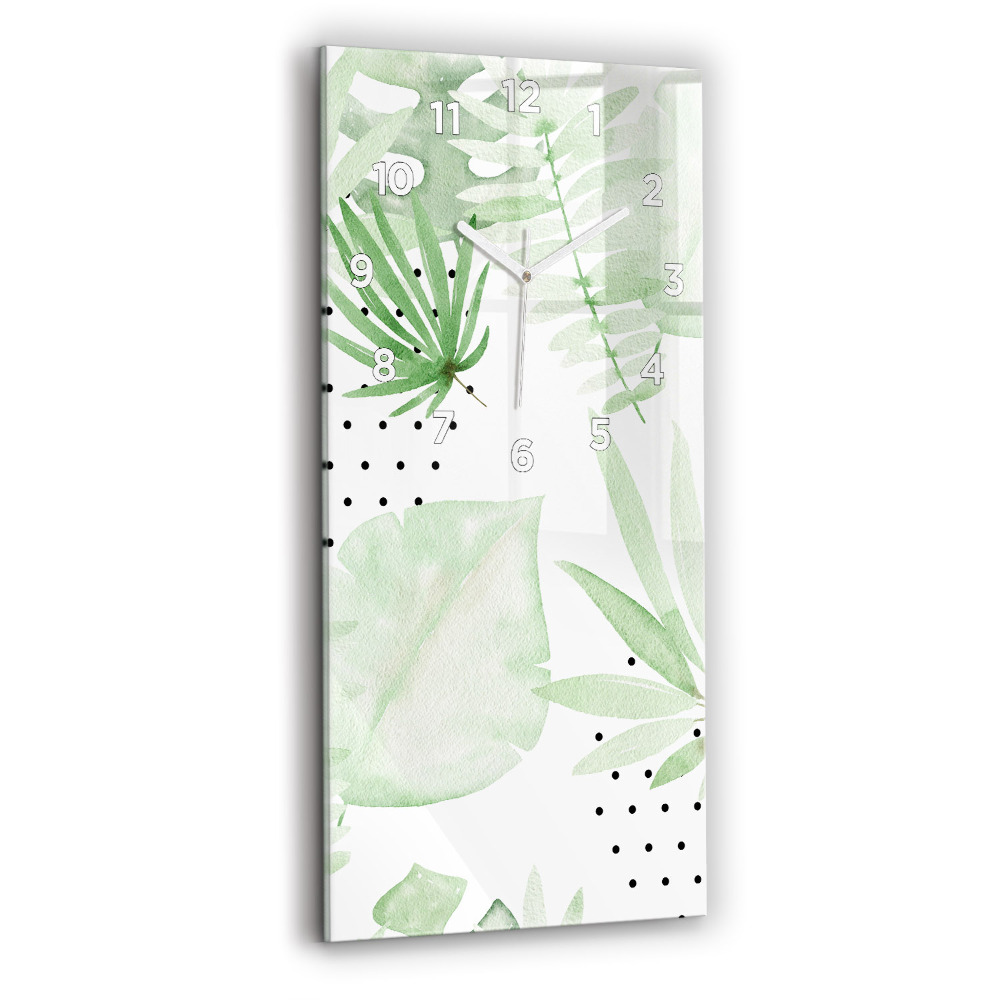 Horloge verticale en verre Feuilles vertes
