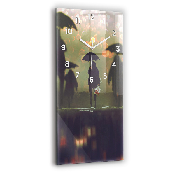 Horloge murale en verre rectangulaire Personnes avec des parapluies