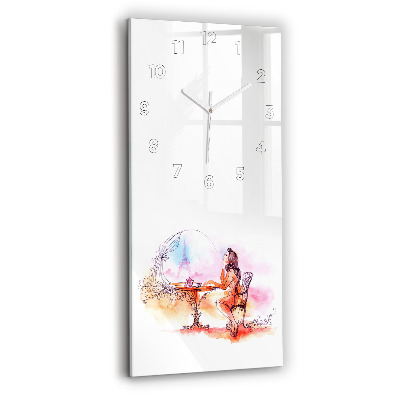 Horloge murale en verre rectangulaire Femme buvant du thé