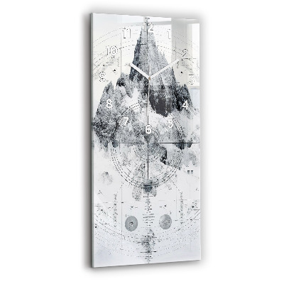 Horloge murale en verre rectangulaire Dessin de montagnes