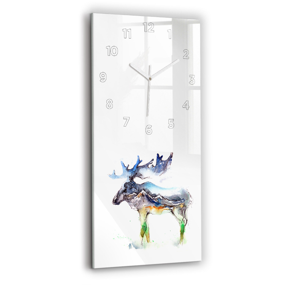 Horloge murale verticale Orignal et paysage de montagne