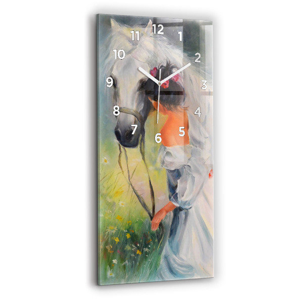 Horloge murale verticale Belle femme avec cheval