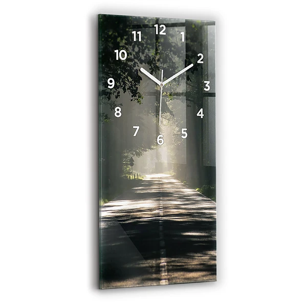 Horloge verticale en verre Route forestière et traînées de soleil