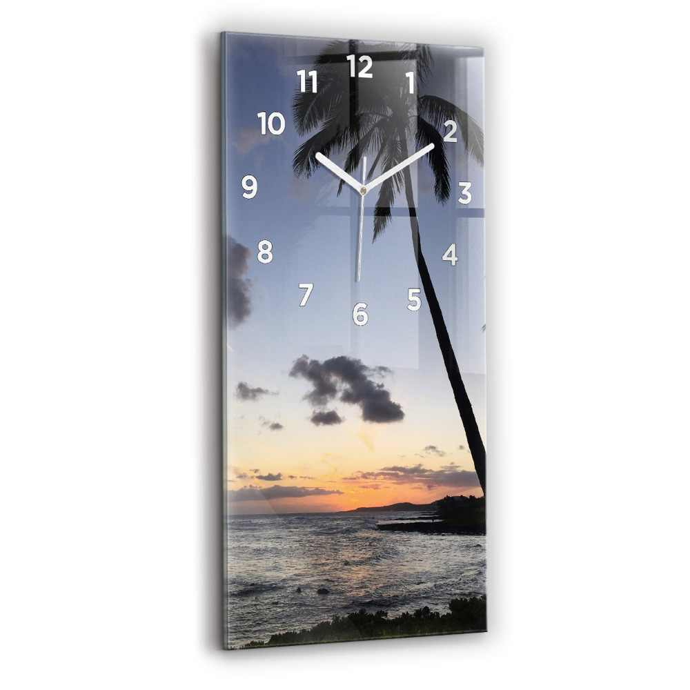 Horloge murale verticale Palmier et lever de soleil