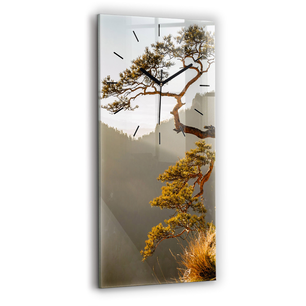 Horloge murale en verre rectangulaire Arbre dans les montagnes