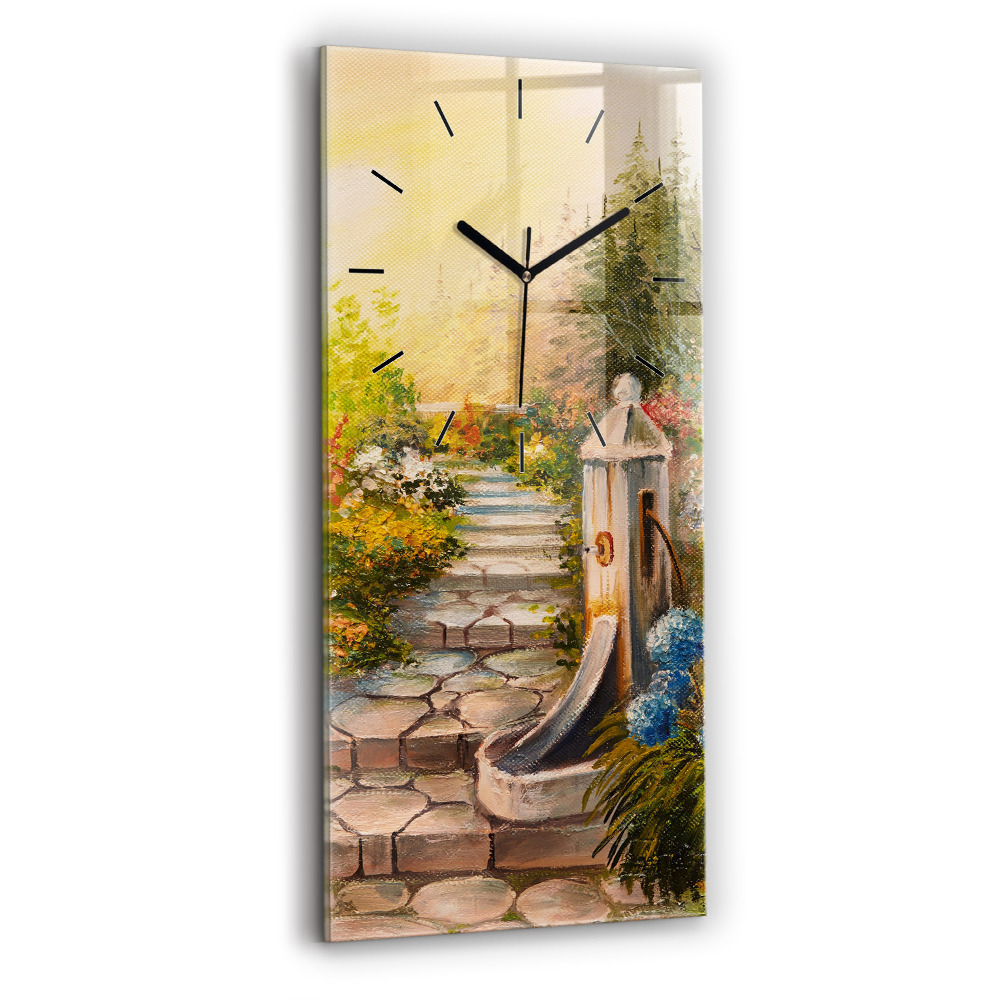 Horloge murale verticale Composition à l'huile dans la forêt
