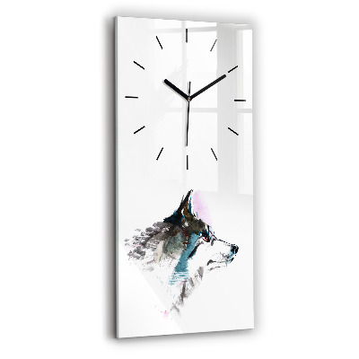 Horloge murale en verre rectangulaire Profil d'un loup peint