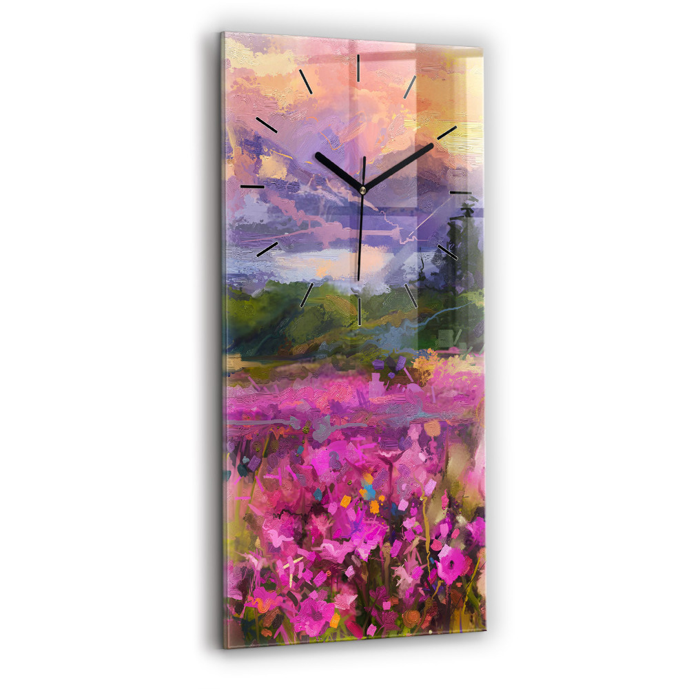 Horloge verticale en verre Paysage de nature et de fleurs