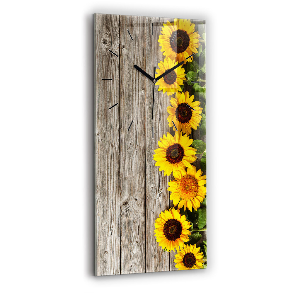 Horloge rectangulaire verticale Tournesols sur planches