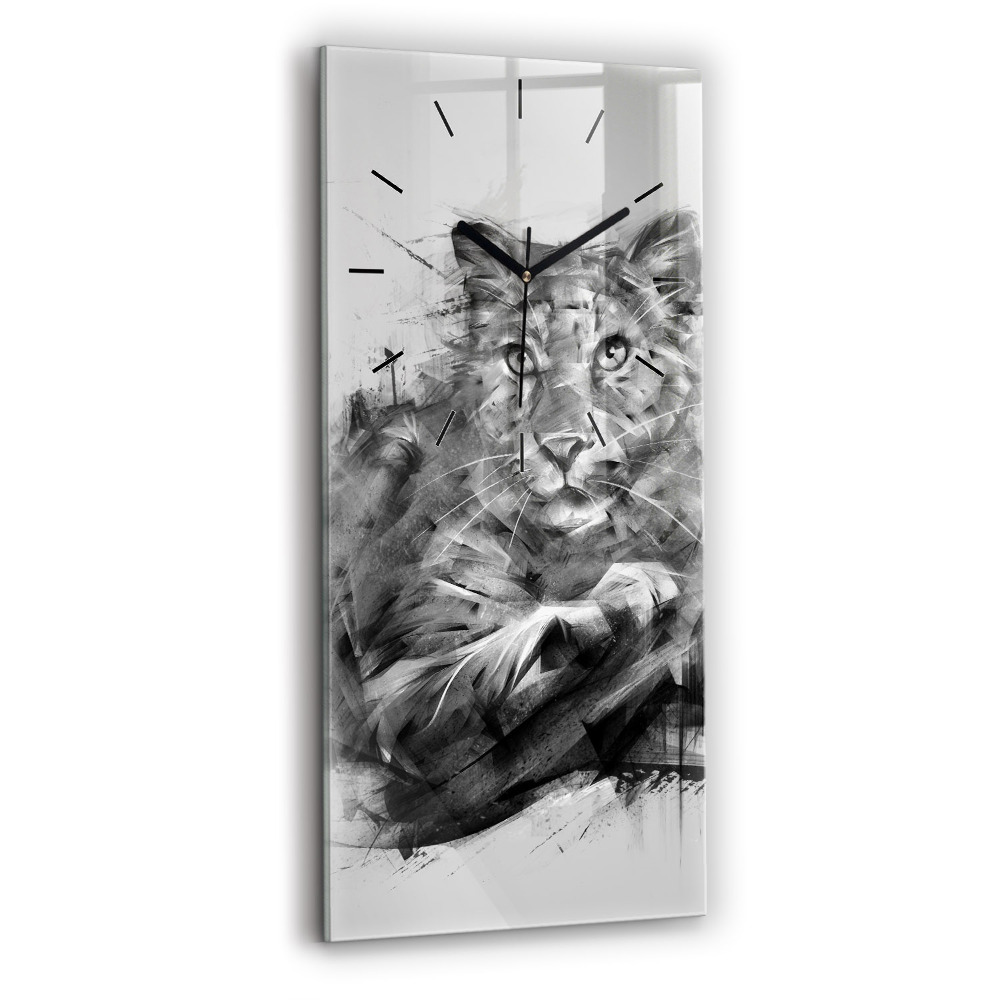 Horloge murale en verre rectangulaire Lion peint