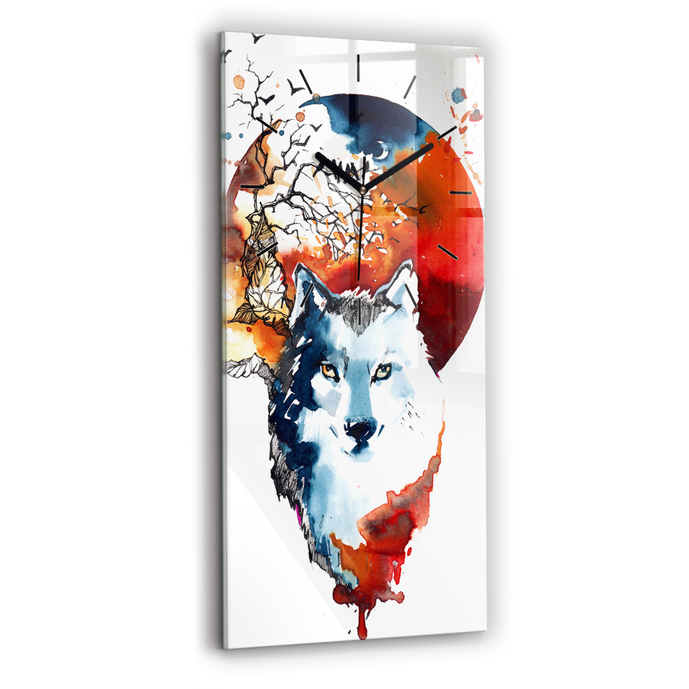 Horloge rectangulaire verticale Loup et pleine lune