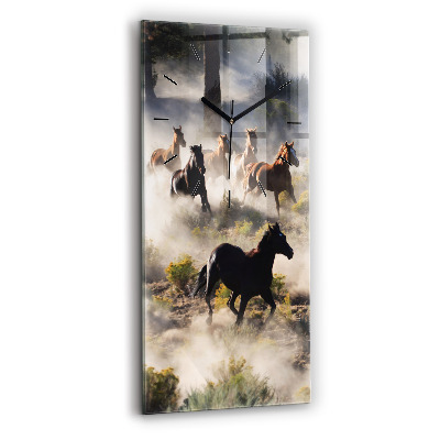 Horloge murale en verre rectangulaire Troupeau de chevaux à vive allure