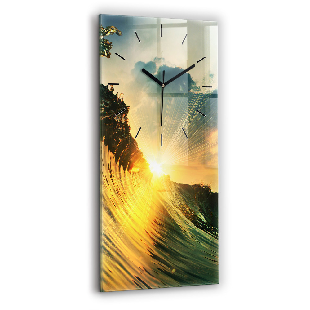 Horloge rectangulaire verticale Perspective de vague Coucher de soleil