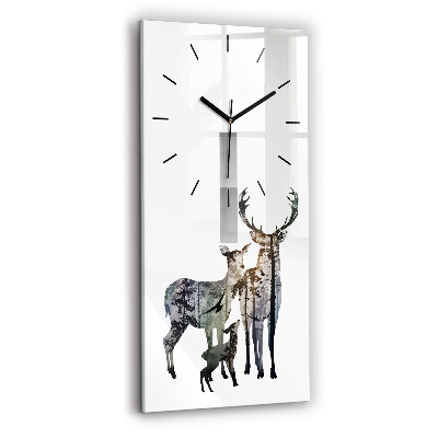 Horloge murale en verre rectangulaire Famille de cerfs