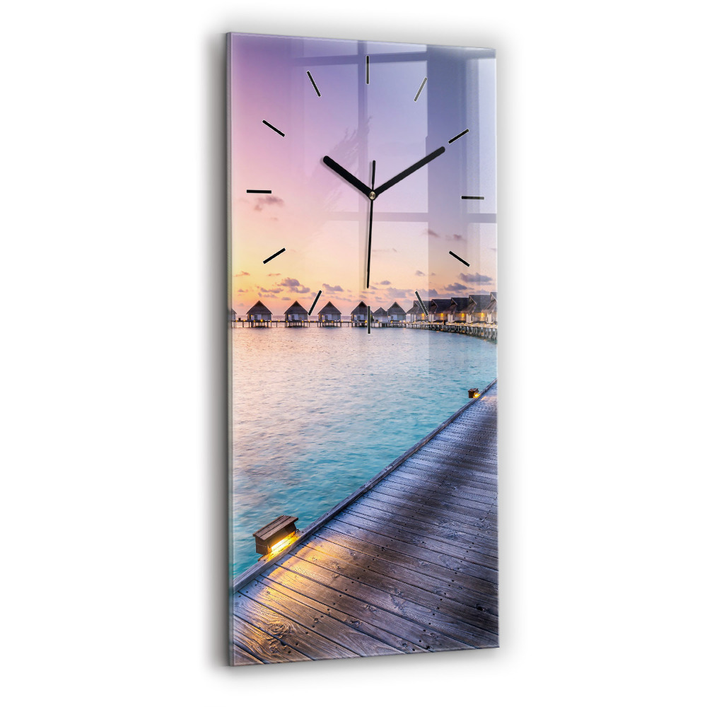 Horloge verticale en verre Coucher de soleil aux Maldives