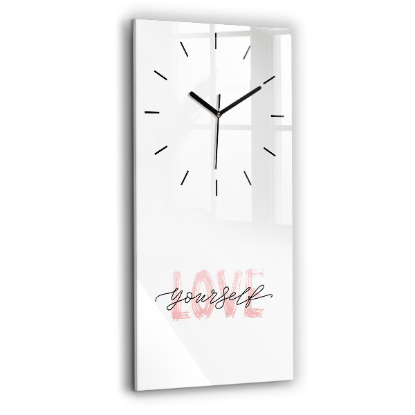 Horloge murale en verre rectangulaire Inscription "Love yourself" (aime-toi toi-même)