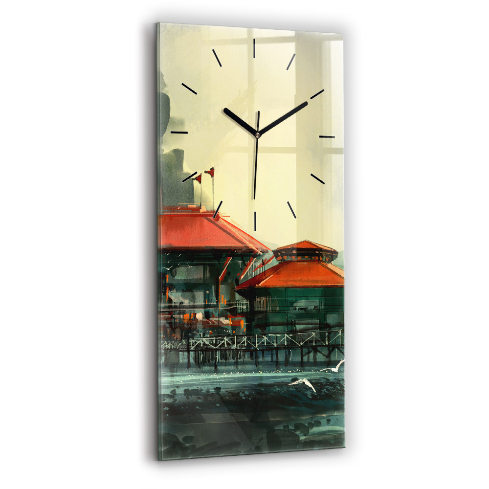 Horloge murale en verre rectangulaire Village de pêcheurs