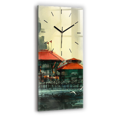 Horloge murale en verre rectangulaire Village de pêcheurs
