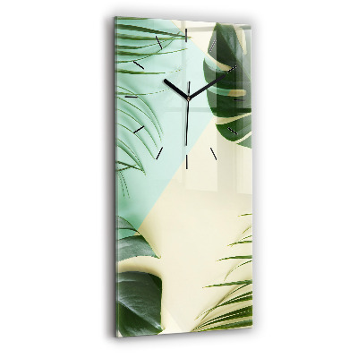 Horloge verticale en verre Feuilles de monstera