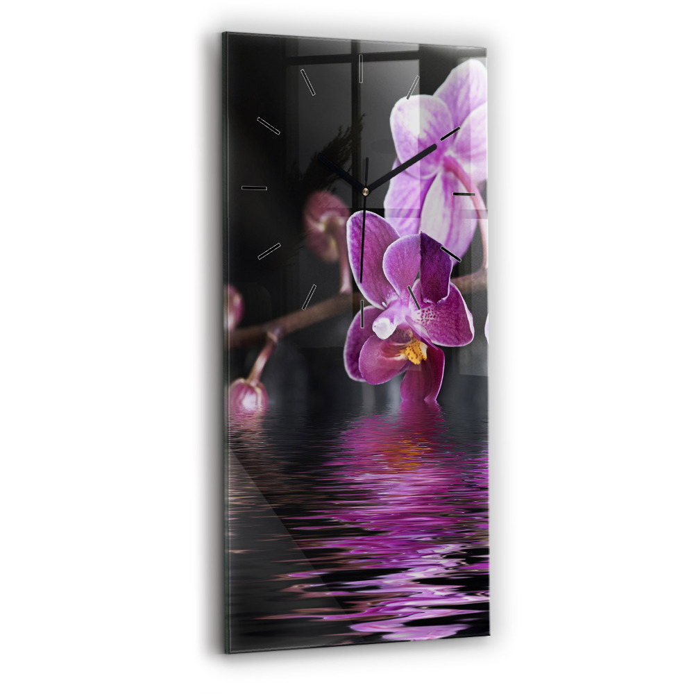 Horloge verticale en verre Fleur d'orchidée sur l'eau