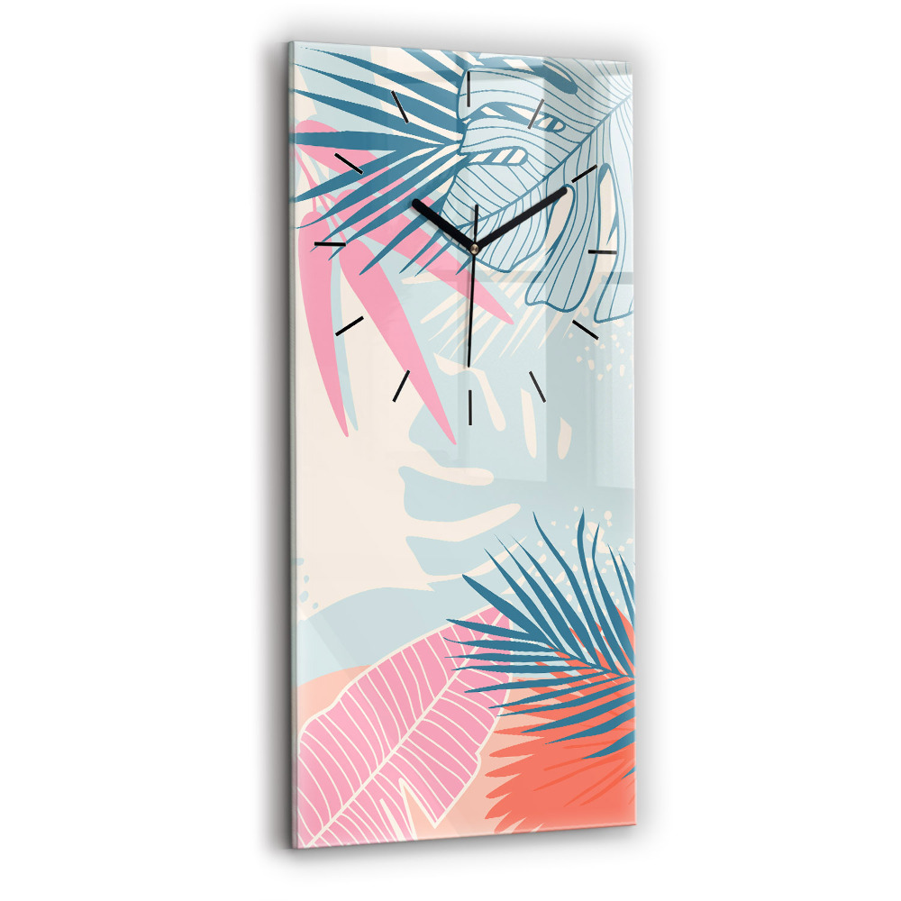 Horloge verticale en verre Feuilles pastel - tropiques