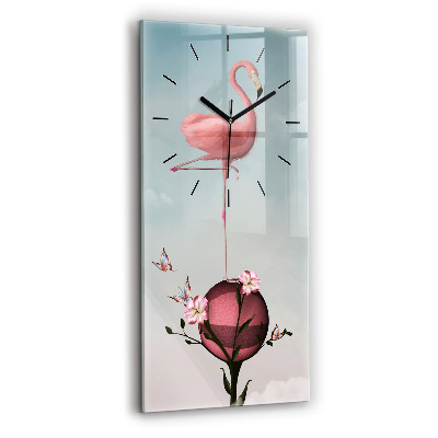 Horloge murale en verre rectangulaire Flamant surréaliste