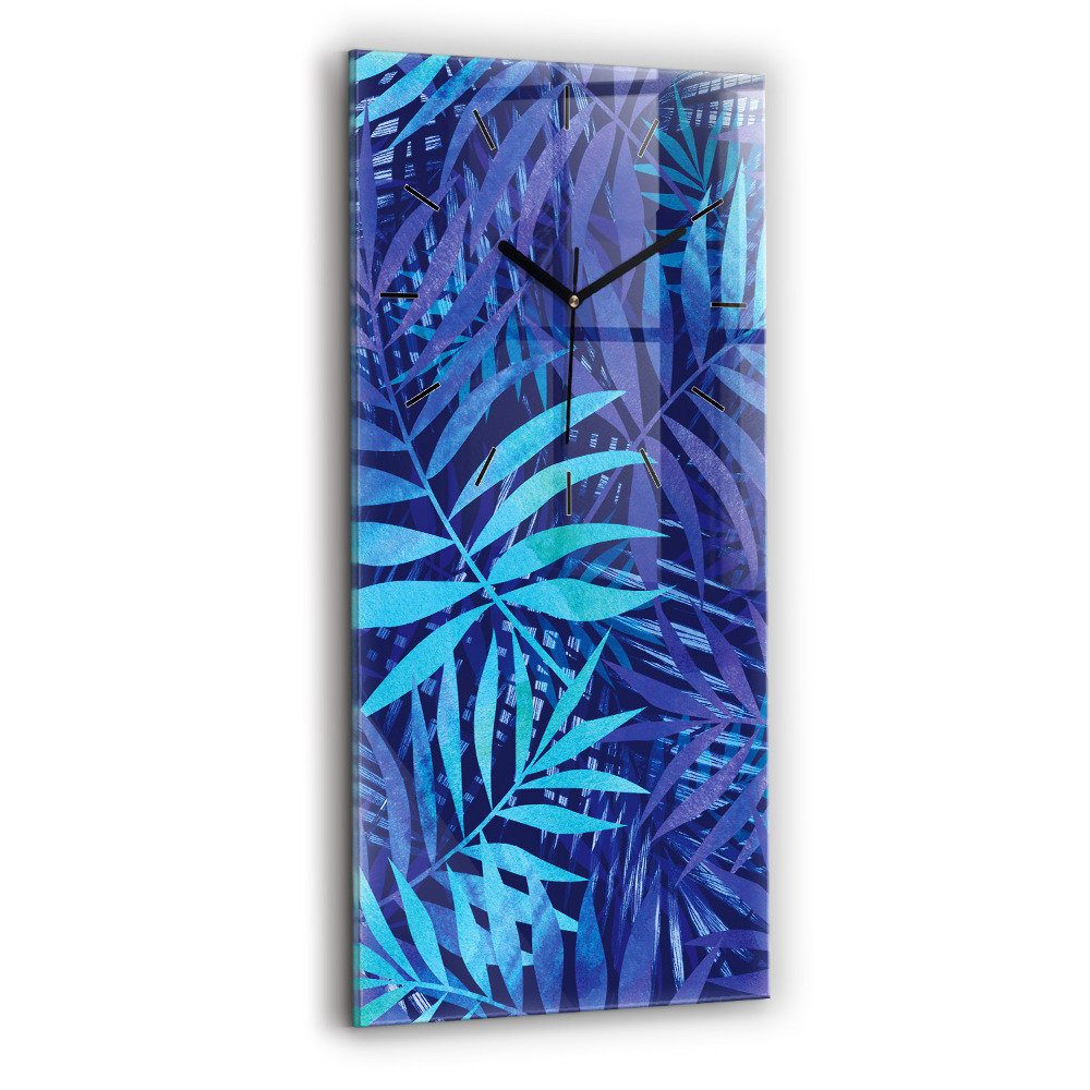 Horloge verticale en verre Feuilles bleues