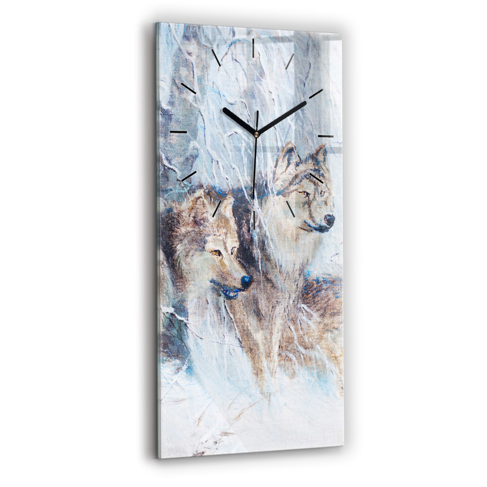 Horloge verticale en verre Loups dans la forêt