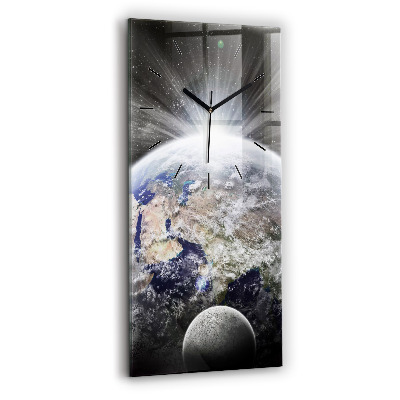 Horloge rectangulaire verticale Terre Lune Soleil