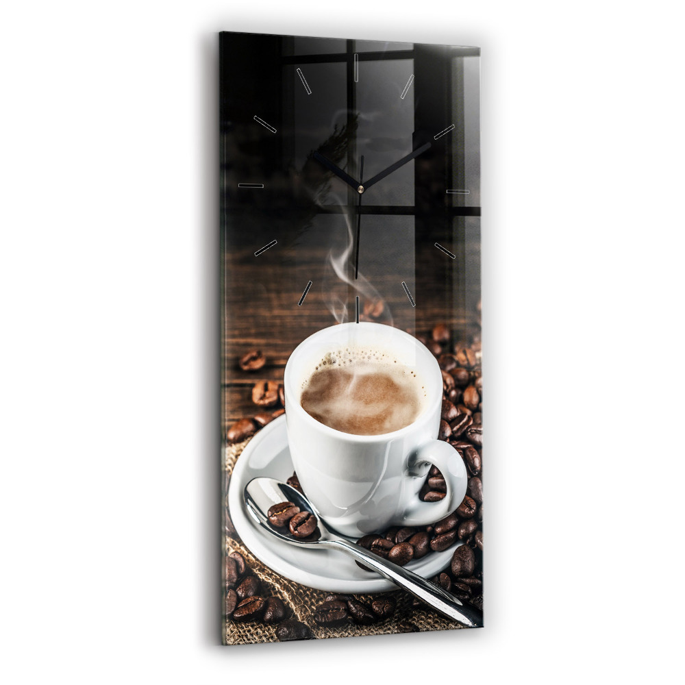 Horloge verticale en verre Tasse et grains de café