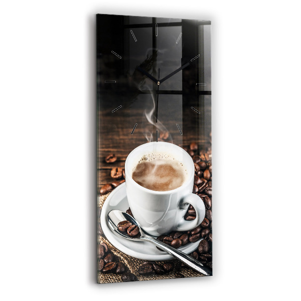 Horloge verticale en verre Tasse et grains de café