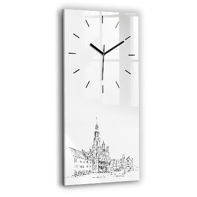 Horloge murale en verre rectangulaire Croquis de la vieille ville de Poznań