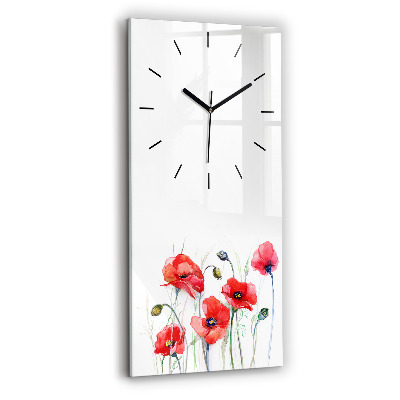 Horloge murale en verre rectangulaire Coquelicots rouges peints