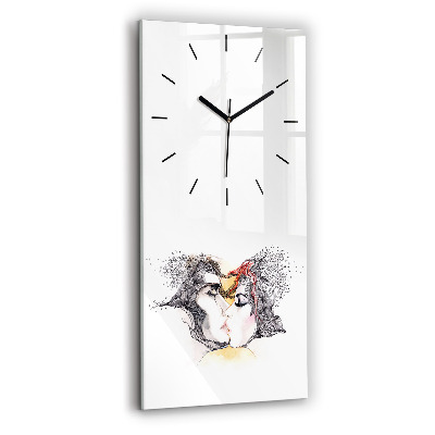 Horloge verticale en verre Dessin d'un baiser d'amour