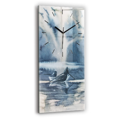 Horloge murale en verre rectangulaire Pêcheur sur un lac