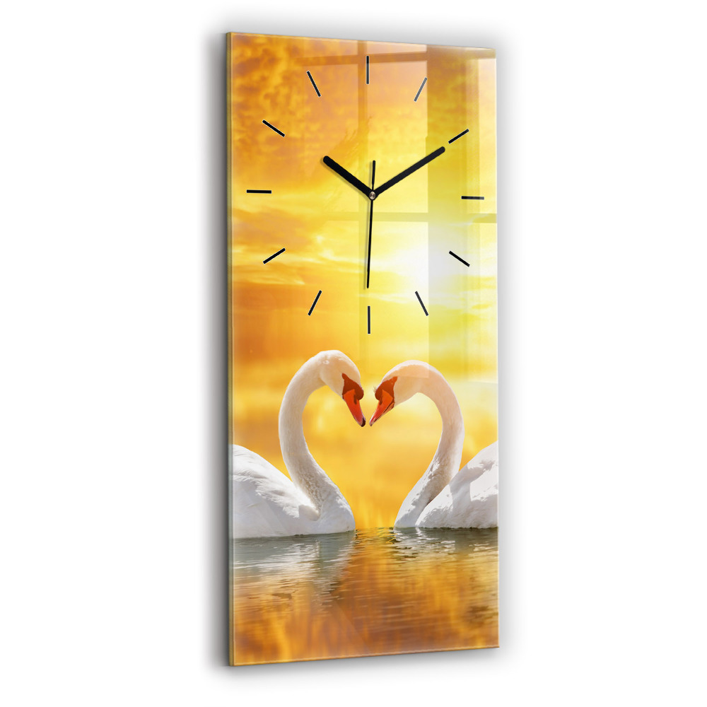 Horloge verticale en verre Cygnes amoureux