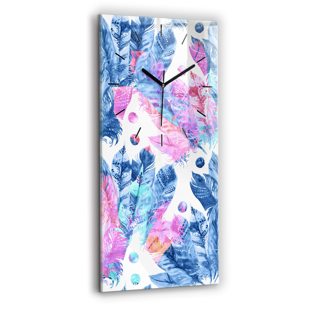 Horloge verticale en verre Plumes colorées
