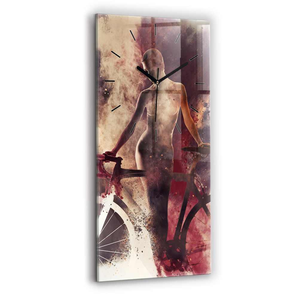 Horloge verticale en verre Femme et vélo