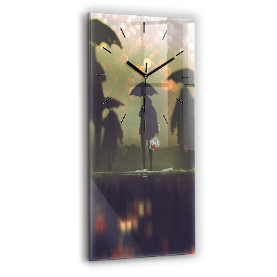 Horloge murale en verre rectangulaire Personnes avec des parapluies
