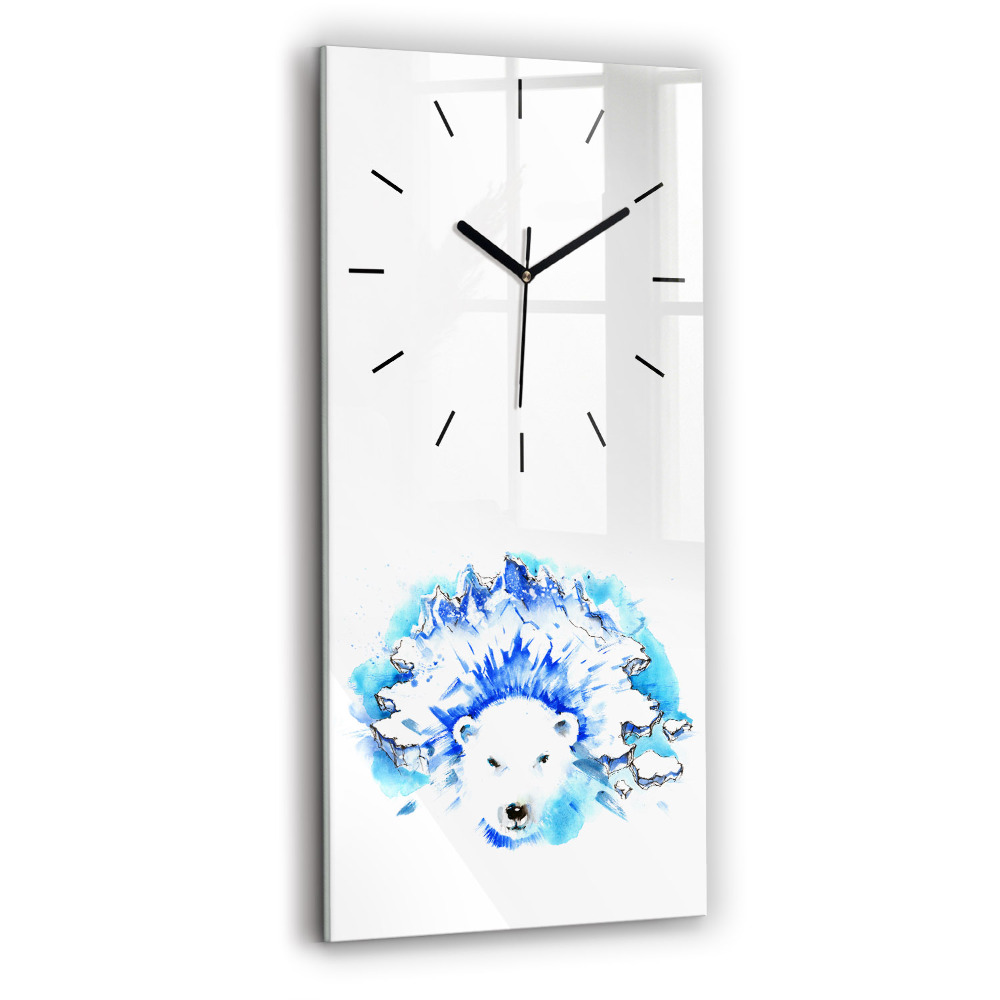 Horloge verticale en verre Ours sur fond de glace
